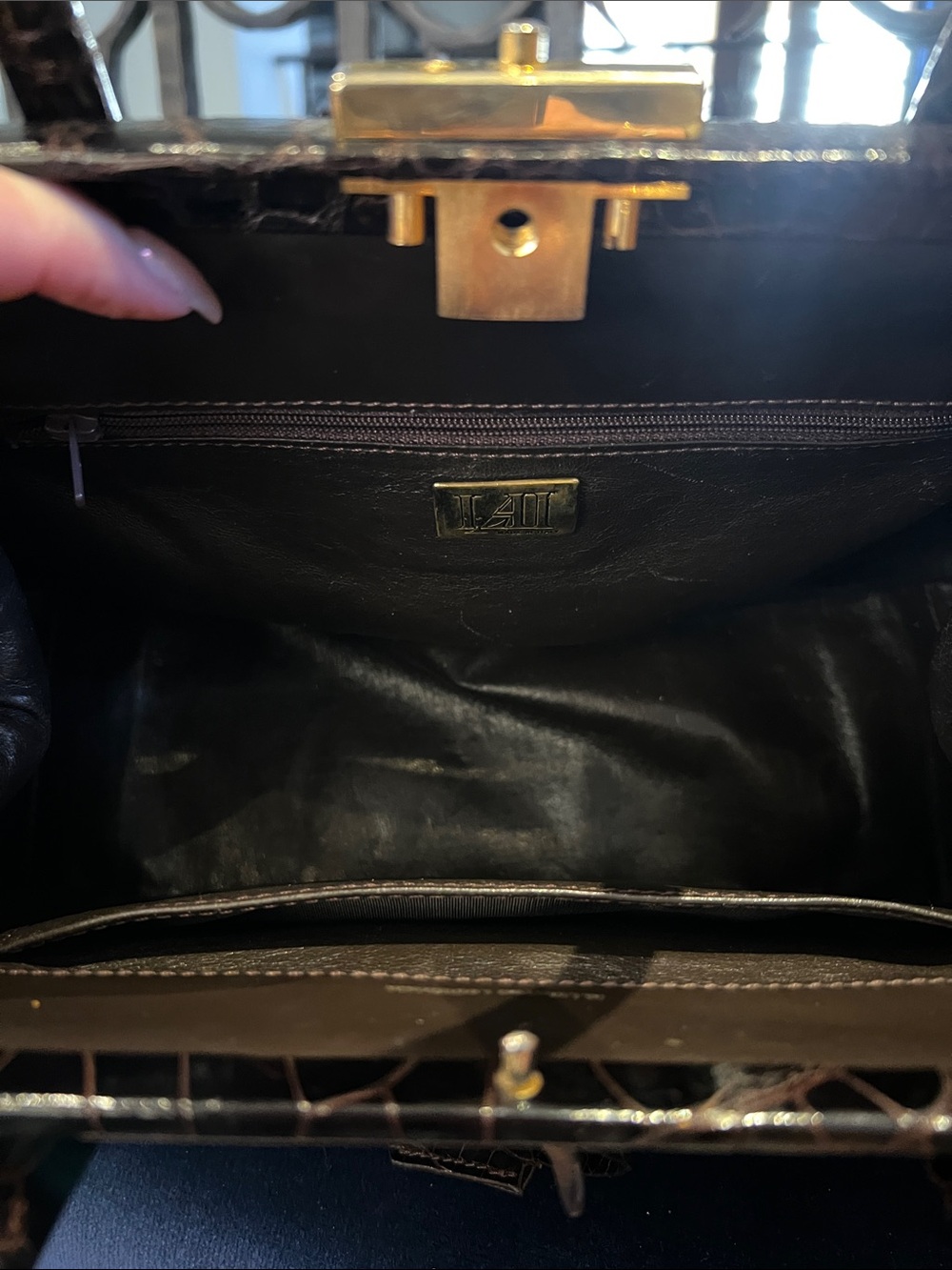 Vintage crocodile handbag chocolate brown - Picture 6 of 9
